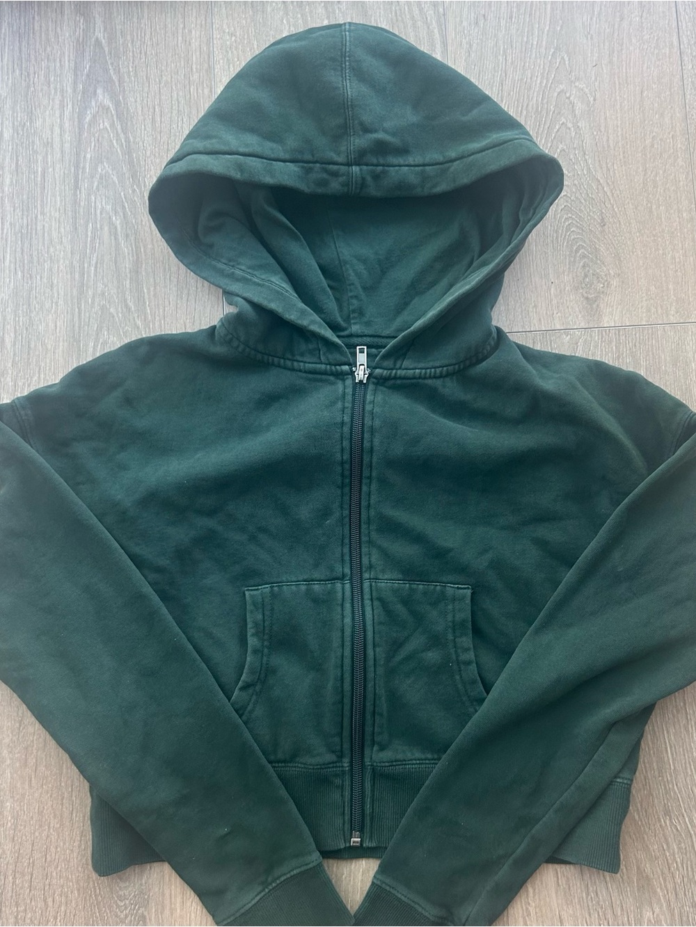 Harlow Forest Green Cropped Zip-Up Hoodie
